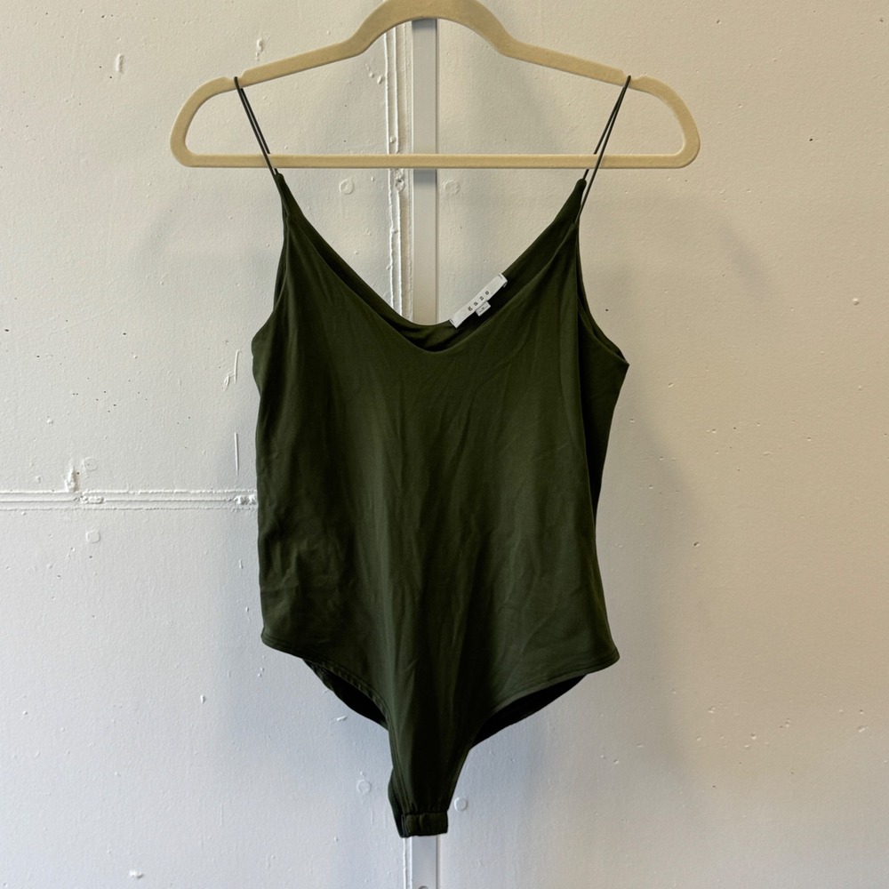 Gaze Olive Green V-Neck‎ Spaghetti Strap Bodysuit Small T42668 Soft Stretch